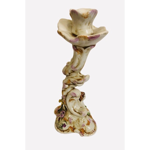 Capodimonte Style Porcelain Candlestick Portugal Angel Roses - Picture 11 of 12